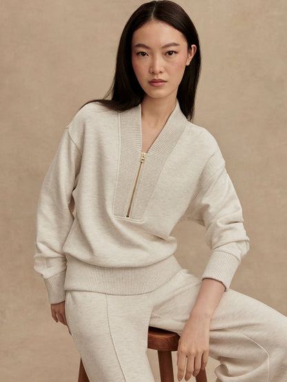 Varley Ivory Marl Sally Half Zip Sweat