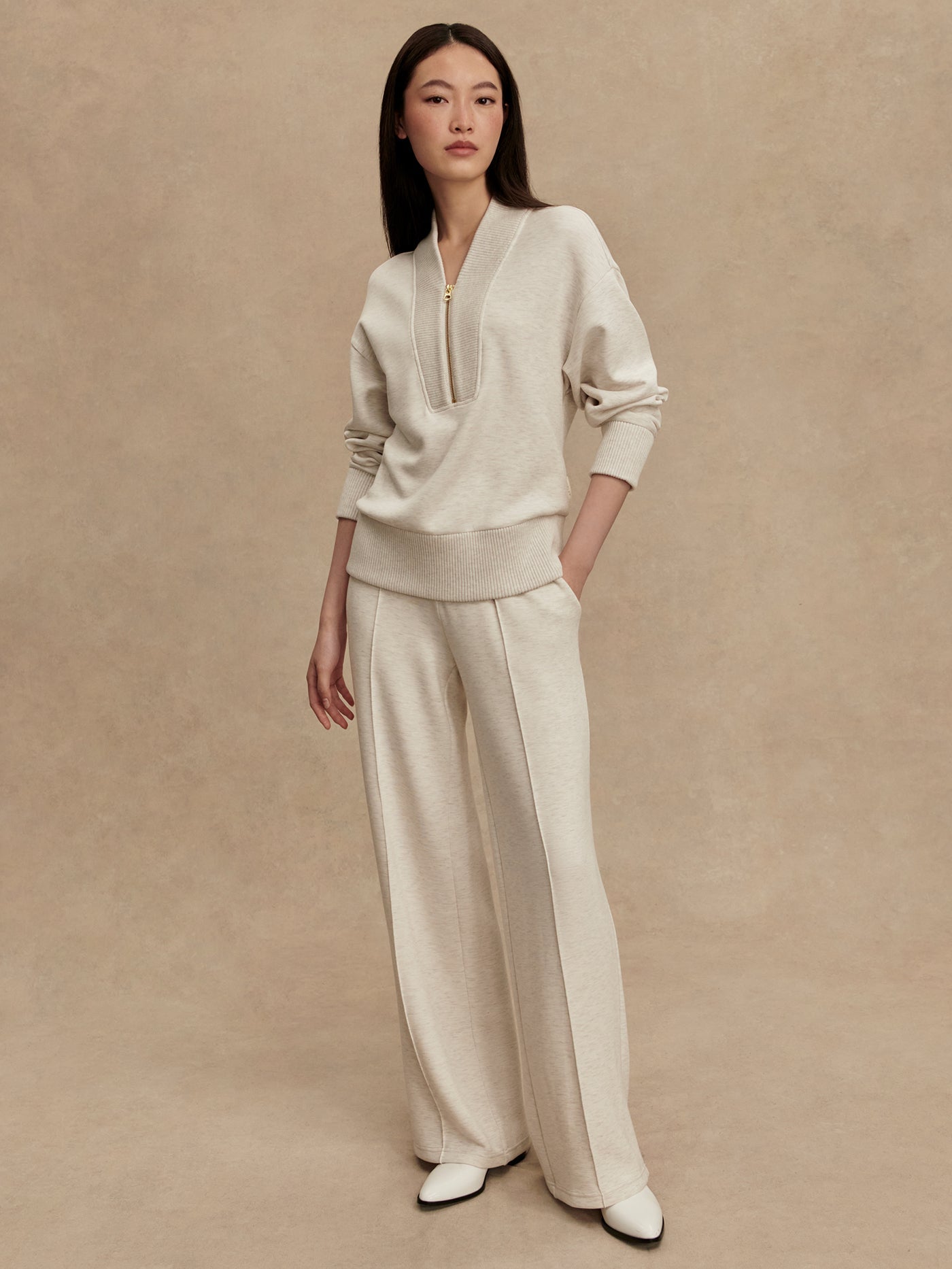 Varley Ivory Marl Sally Half Zip Sweat