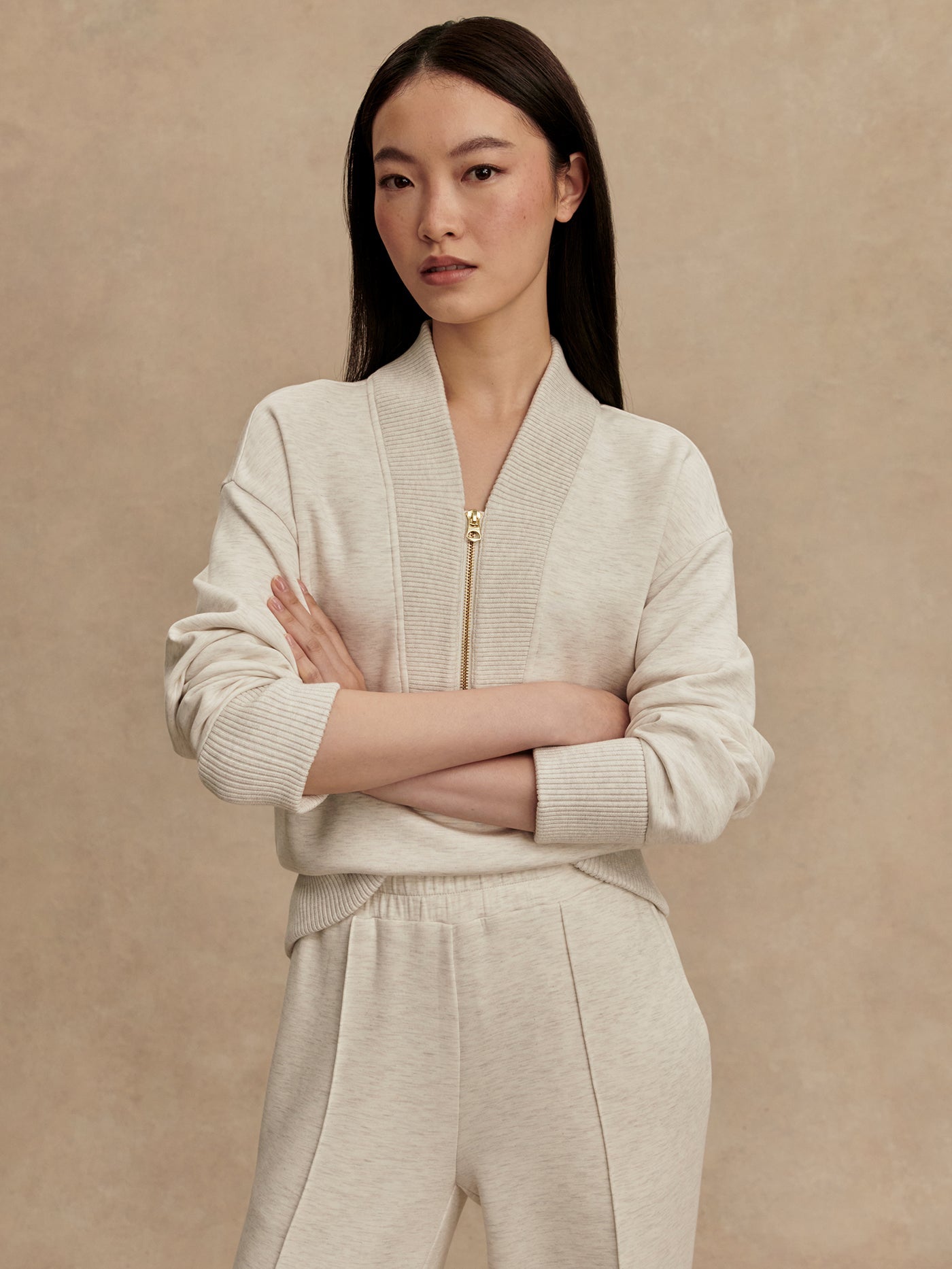 Varley Ivory Marl Sally Half Zip Sweat