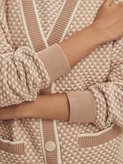 Varley Light Taupe Tarran Stitch Knit Cardigan