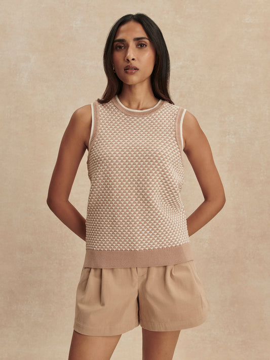 Varley Light Taupe Jenson Stitch Knit Tank