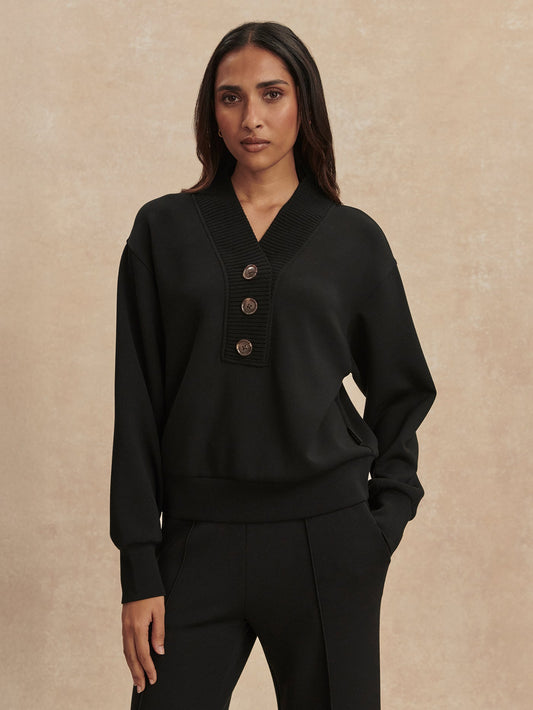 Varley Black Lucine Button Front Sweat