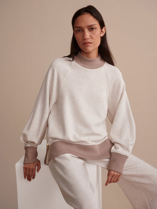 Varley Ivory Marl/ Taupe Marl Loxley Raglan Boyfriend Sweat