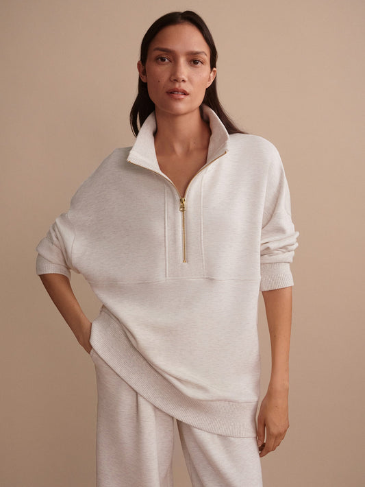Varley Ivory Marl Molly Half Zip Longline Sweat