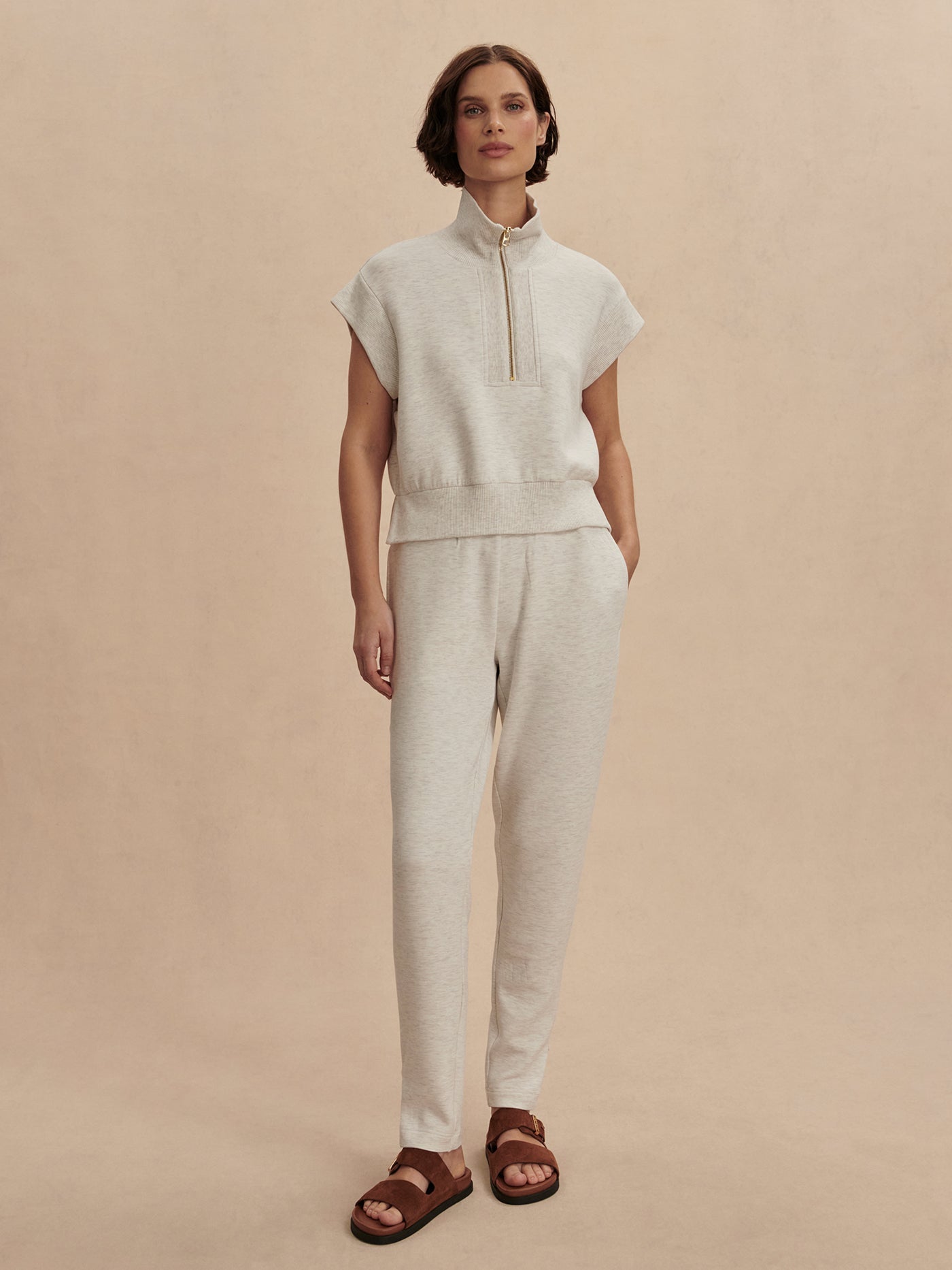 Varley Ivory Marl The Slim Zip Hem Pant 29.5" | VARLEY US