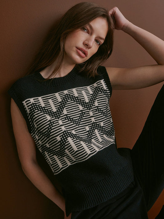 Varley Black Oline Fairisle Knit Vest