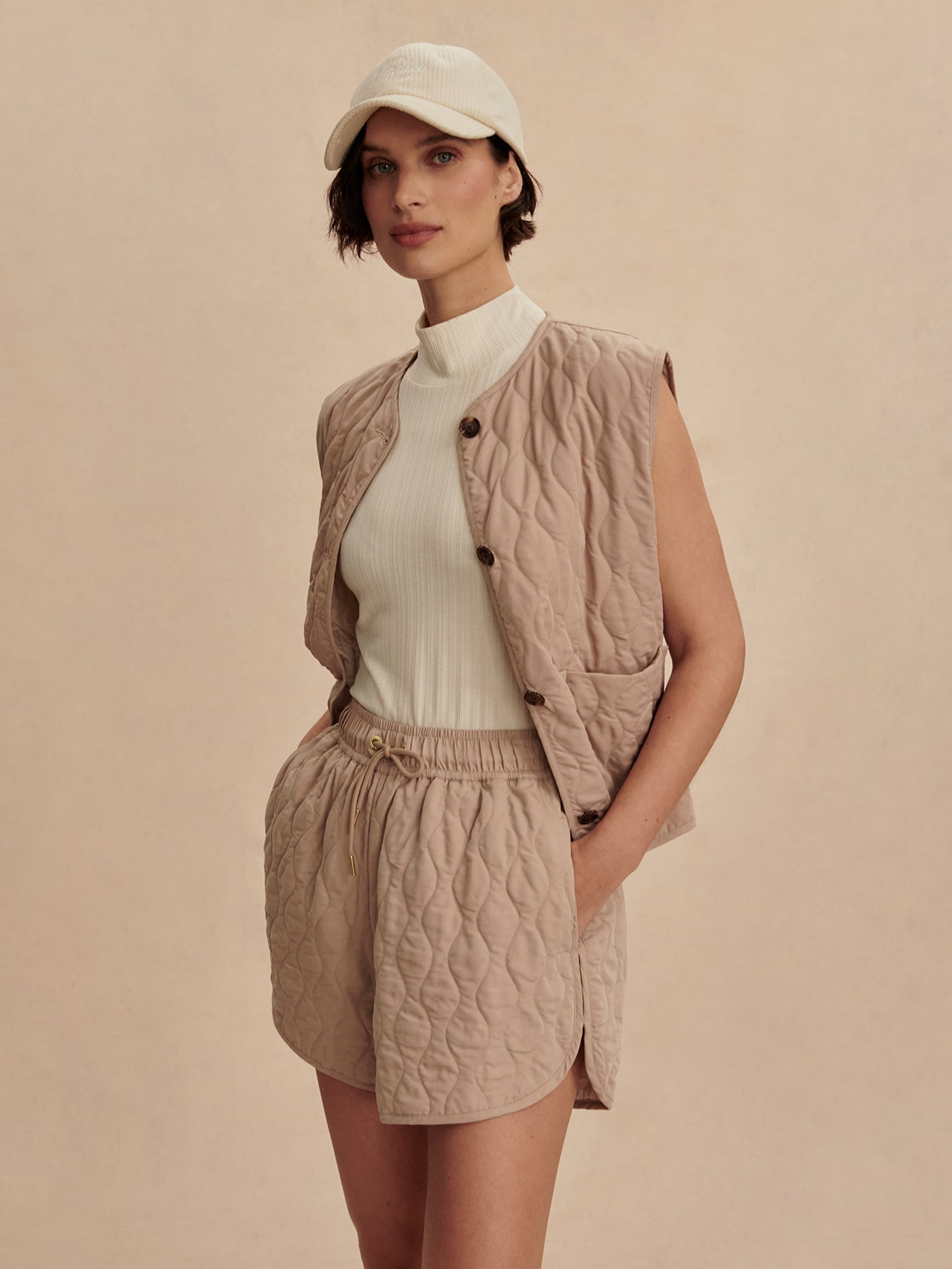 Varley Light Taupe Catrine Quilted Short