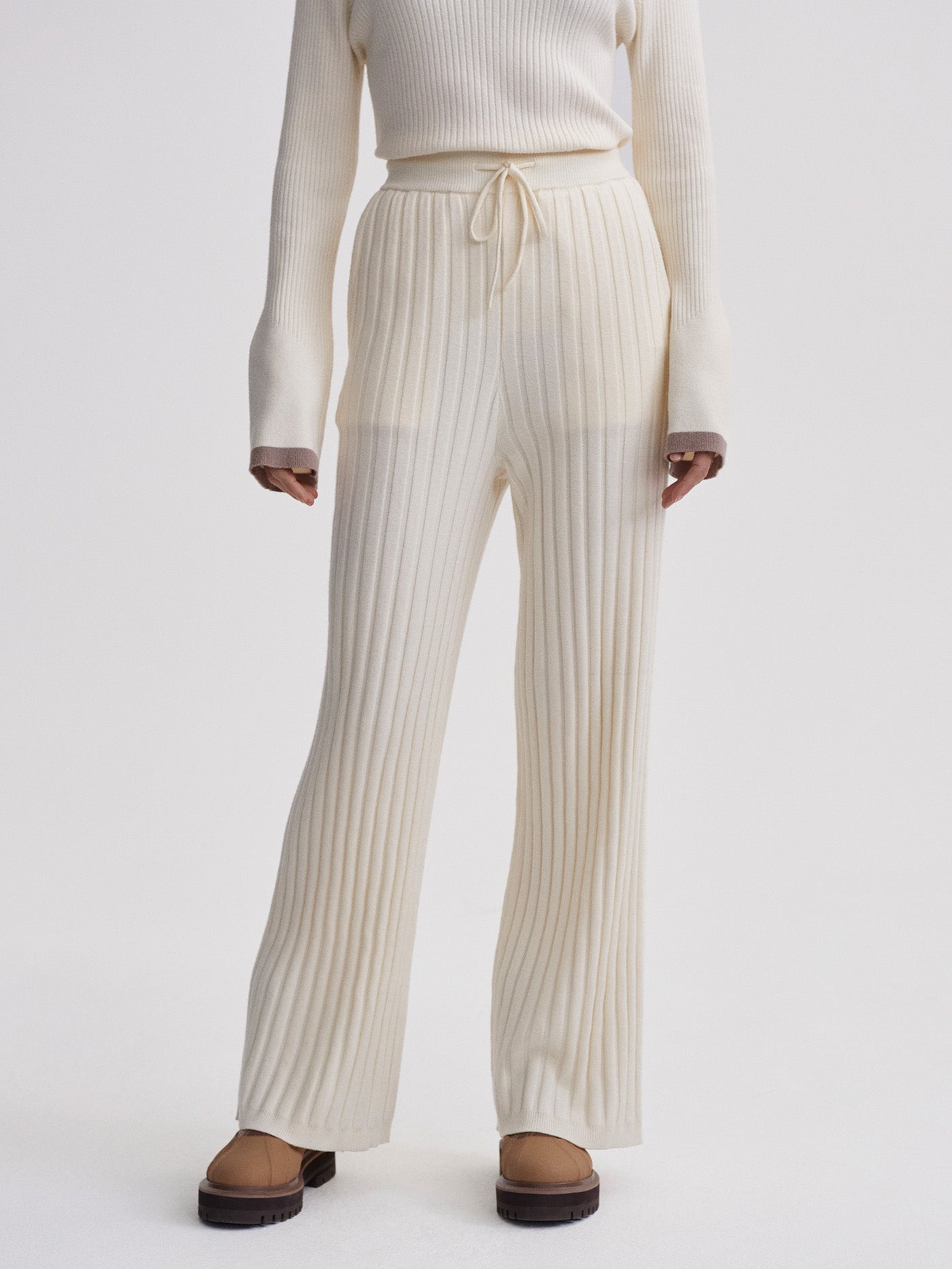 Varley Egret Simeon Wide Rib Knit Trouser