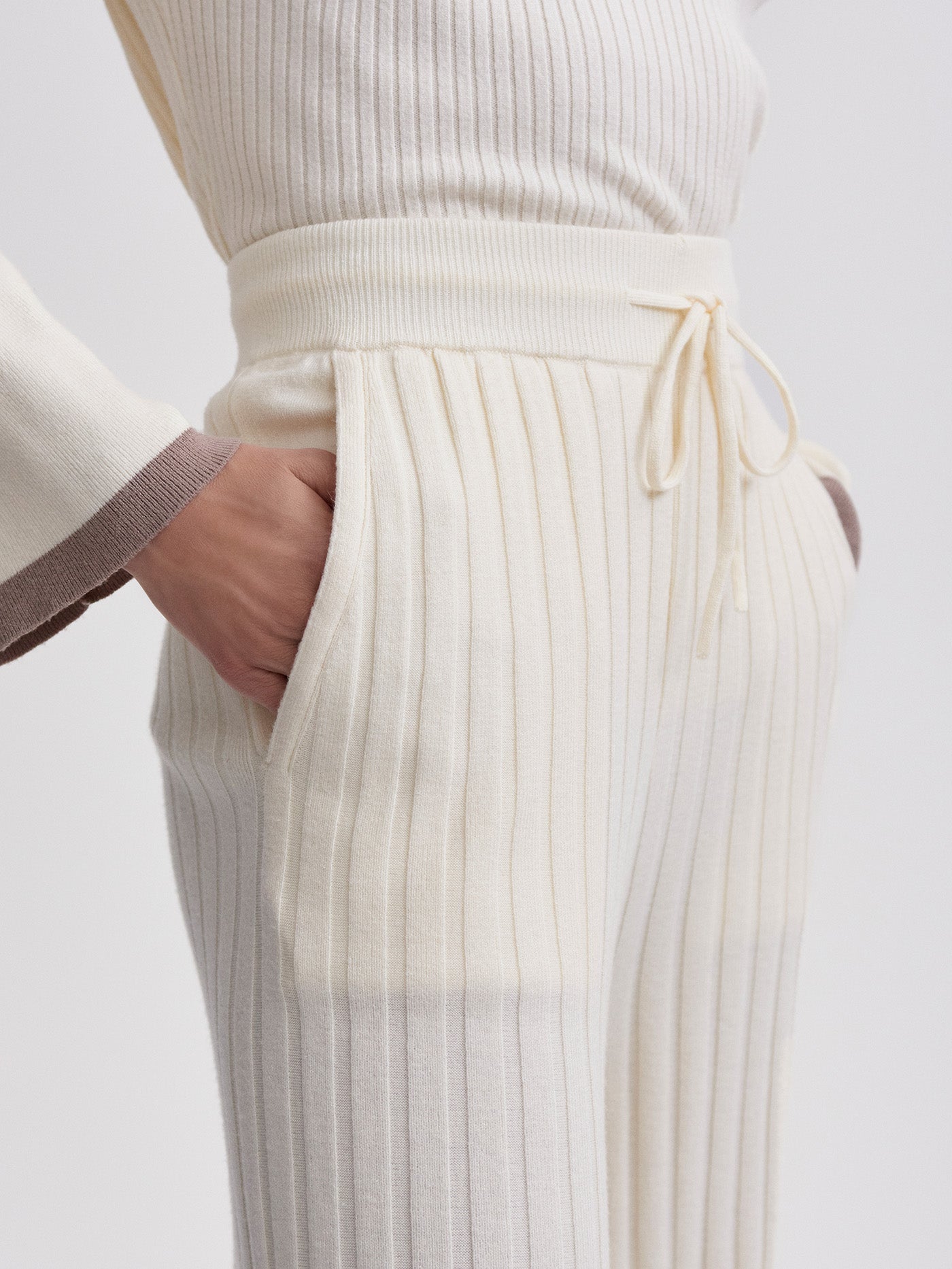 Varley Egret Simeon Wide Rib Knit Trouser