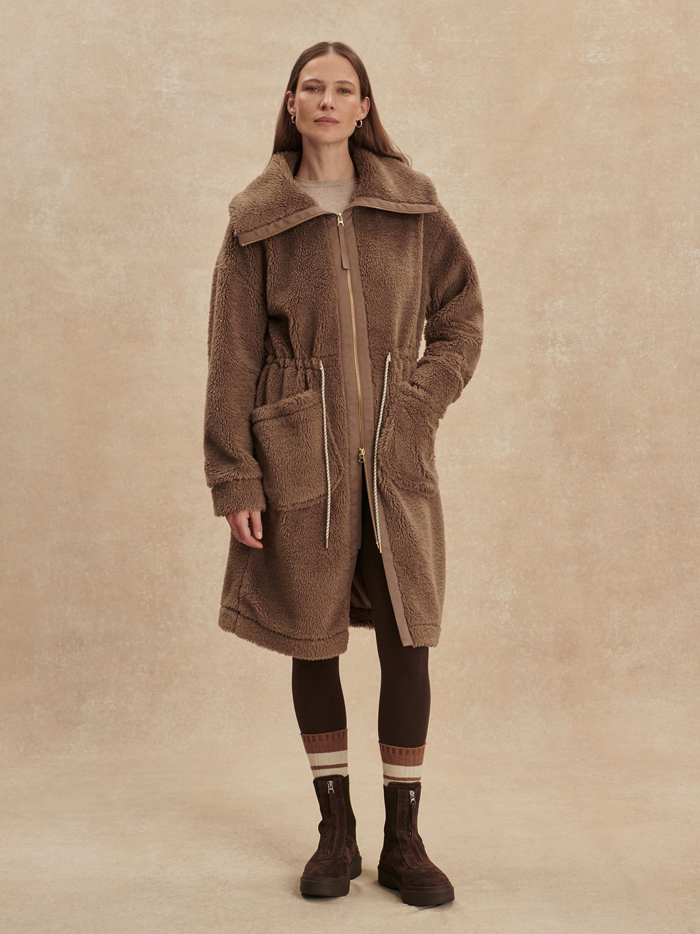 Varley Ash Taupe Logan Sherpa Coat