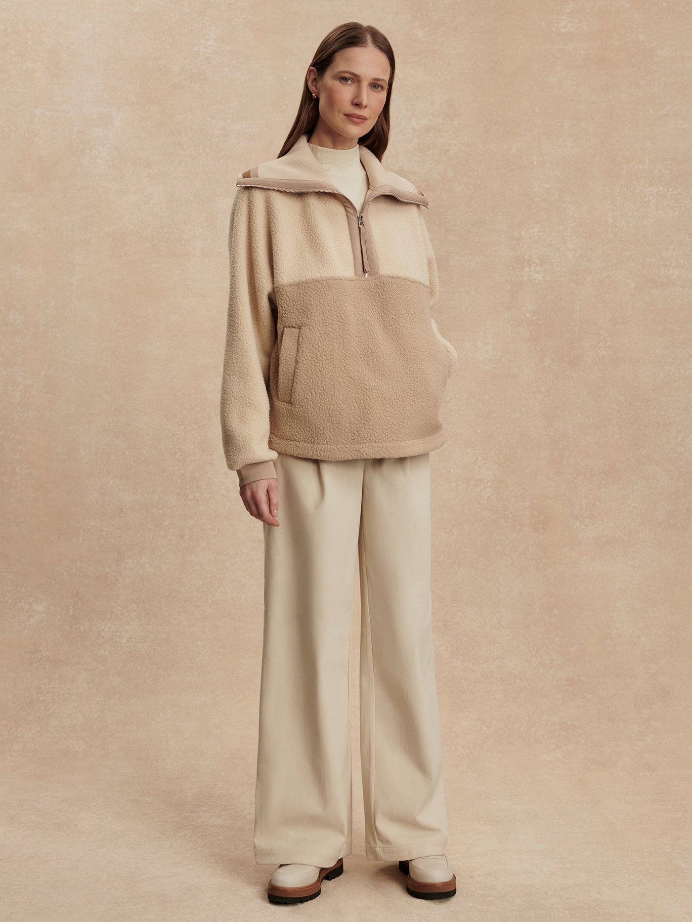 Varley Cool Sand/ Light Taupe Carmine Relaxed Half Zip Fleece