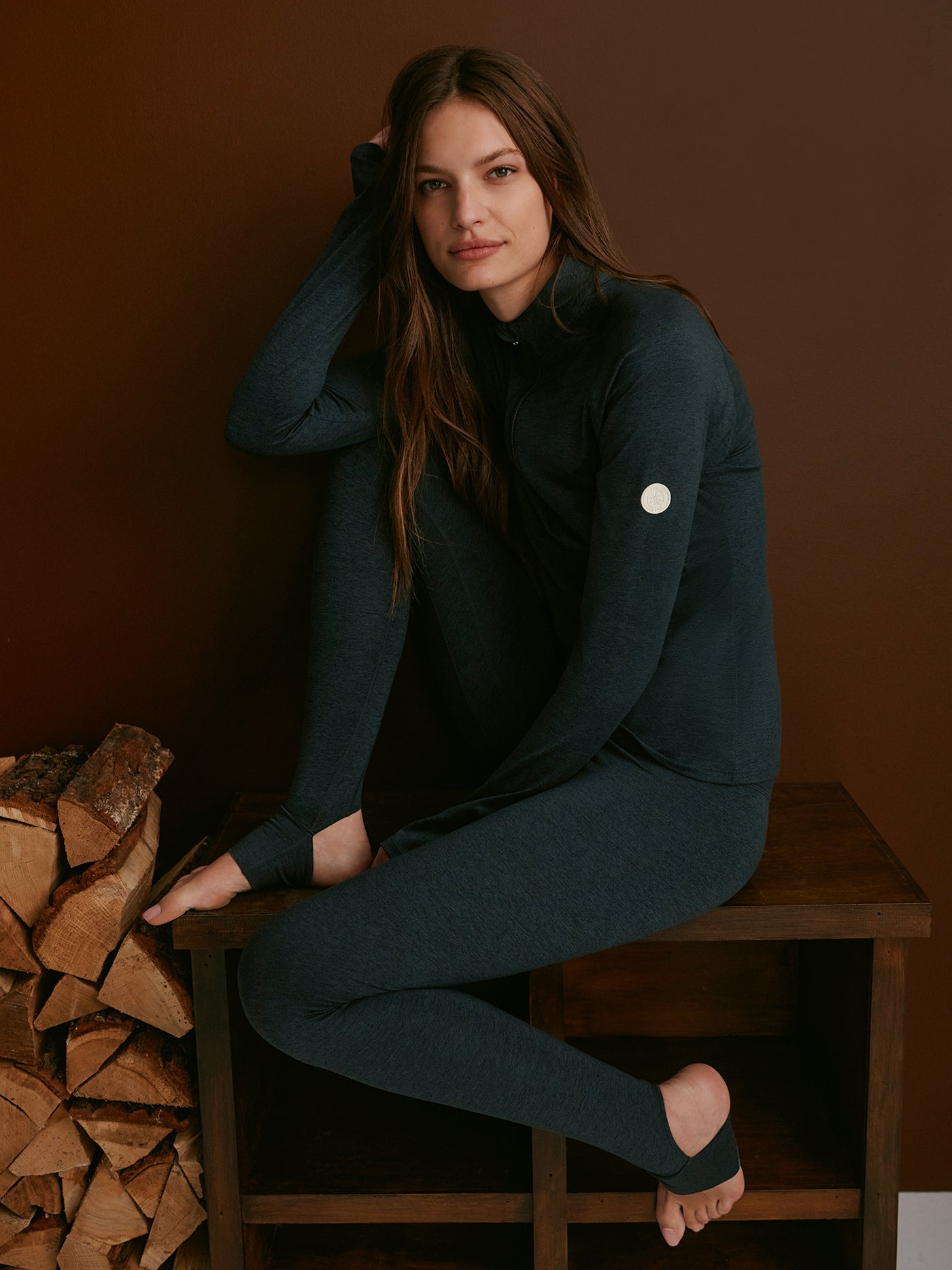 Varley Black Marl Always Warm Stirrup Legging