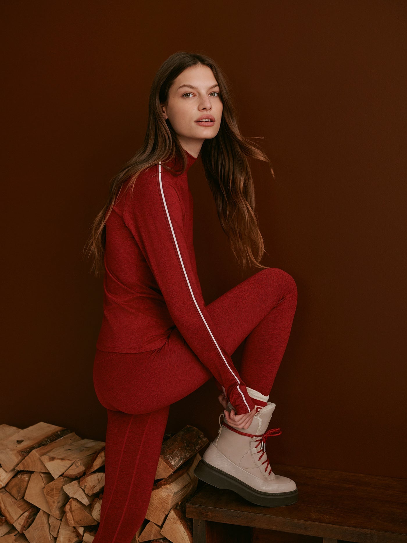 Varley Red Dahlia Marl Always Warm Mock Neck Baselayer