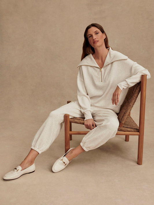 Varley Ivory Marl Catherine Half Zip Sweat