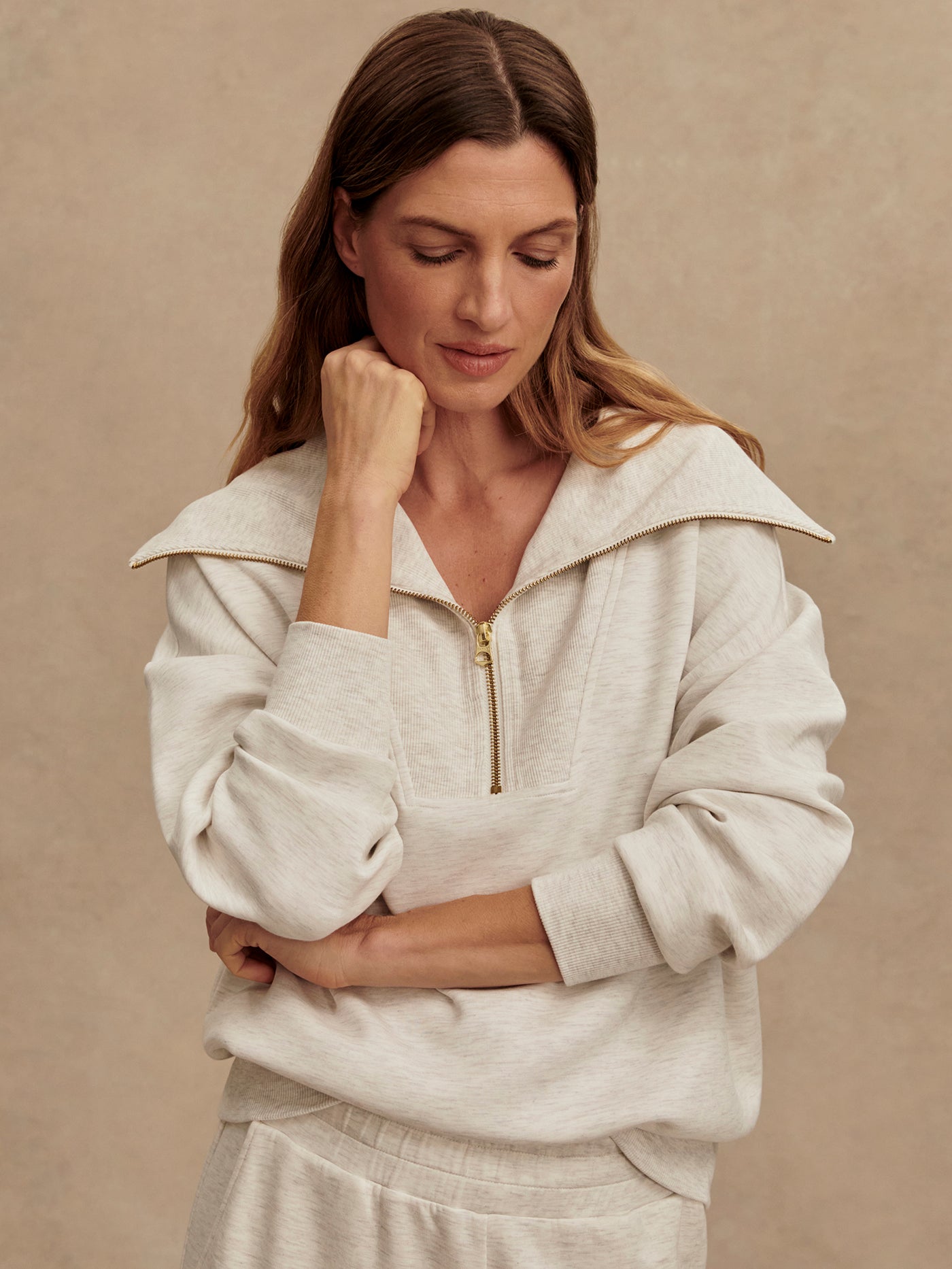 Varley Ivory Marl Catherine Half Zip Sweat