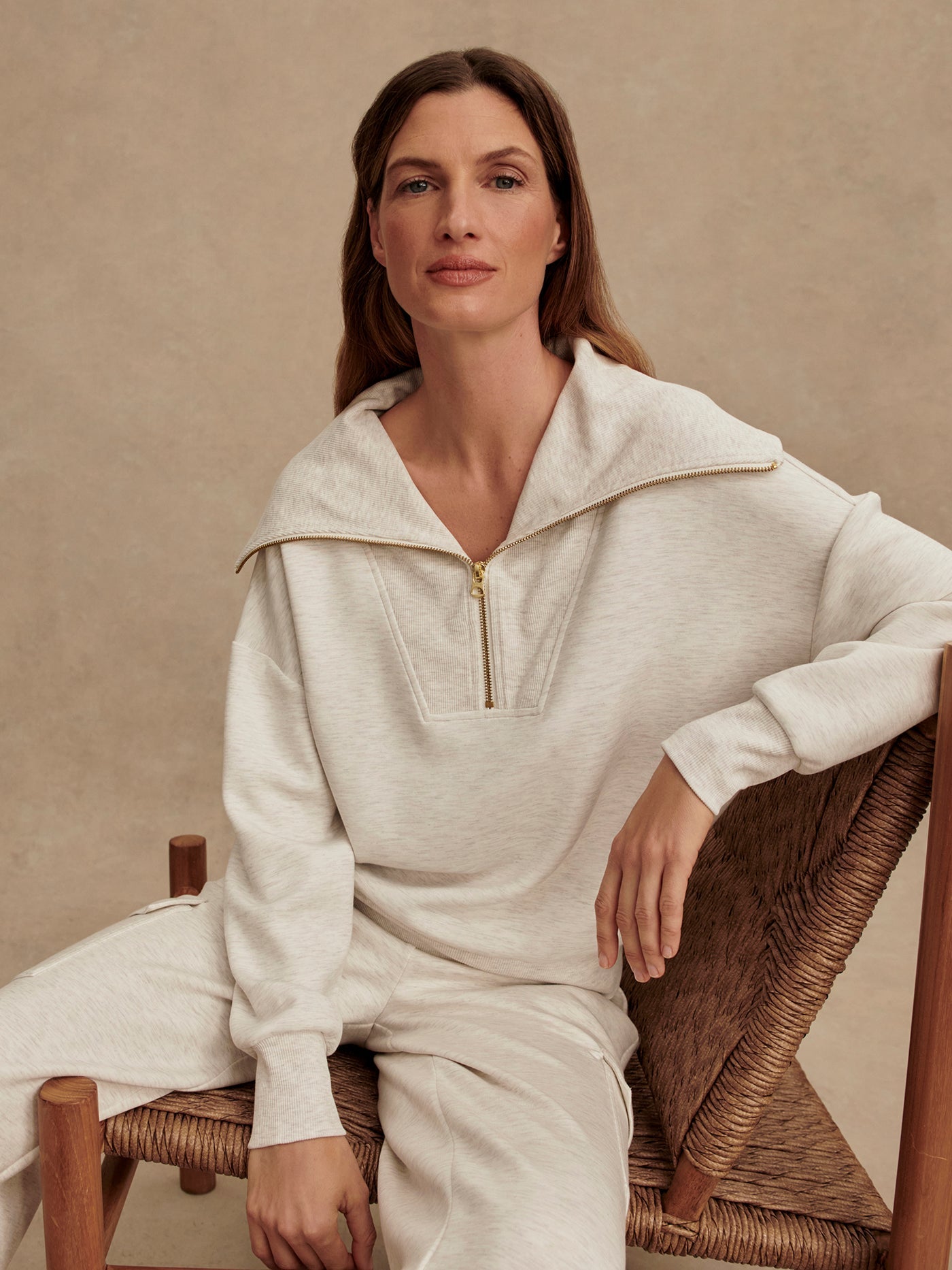 Varley Ivory Marl Catherine Half Zip Sweat