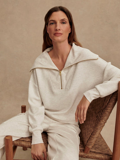 Varley Ivory Marl Catherine Half Zip Sweat