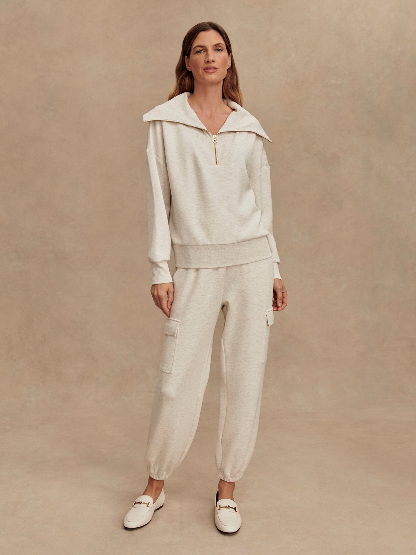 Varley Ivory Marl Catherine Half Zip Sweat