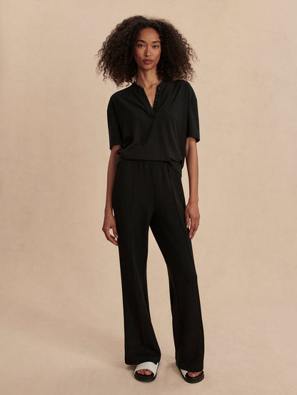 Varley Black Kasey Mock Placket Rib Tee