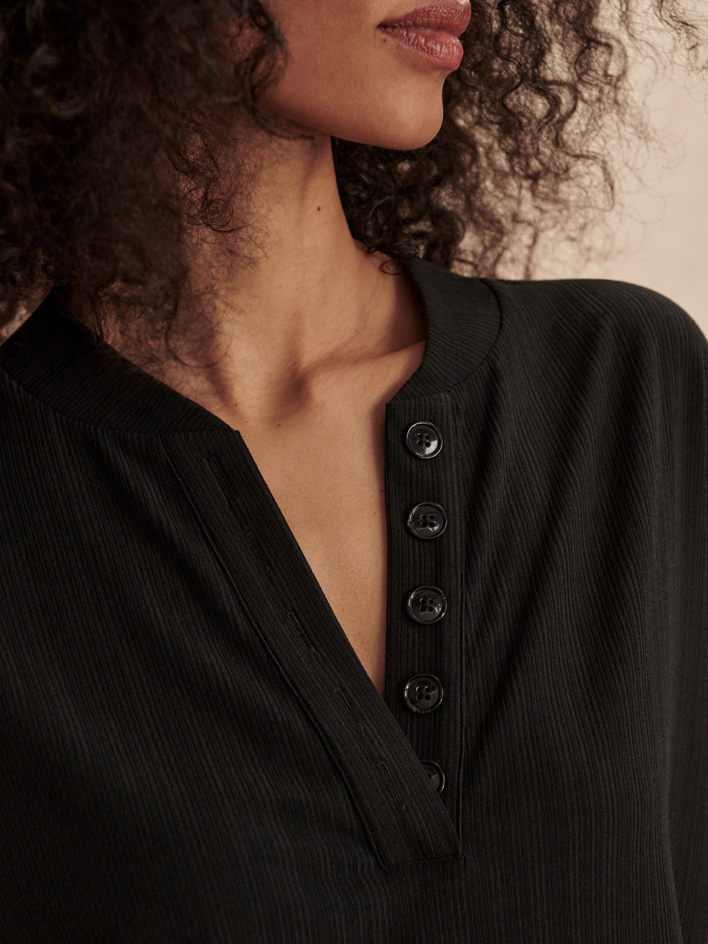 Varley Black Kasey Mock Placket Rib Tee