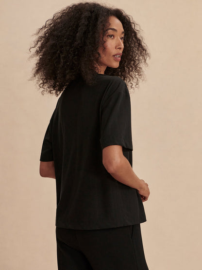 Varley Black Kasey Mock Placket Rib Tee