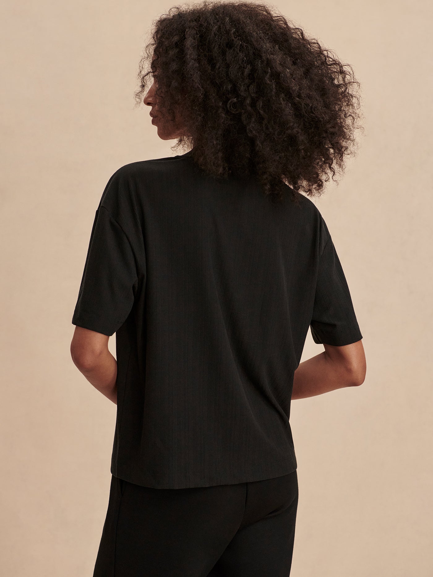 Varley Black Kasey Mock Placket Rib Tee