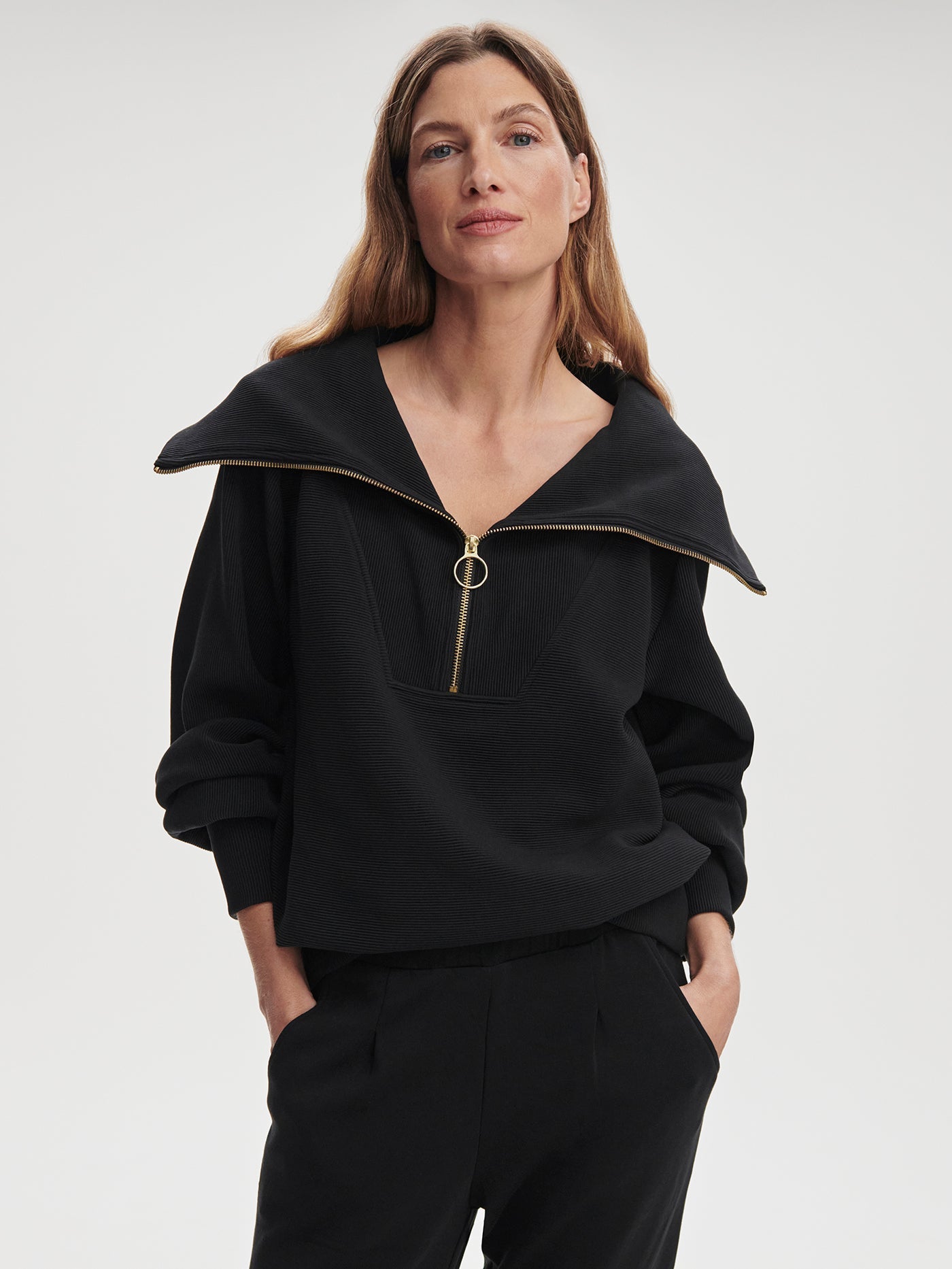 Varley Black Vine Pullover | Ottoman Rib Half-Zip Pullover