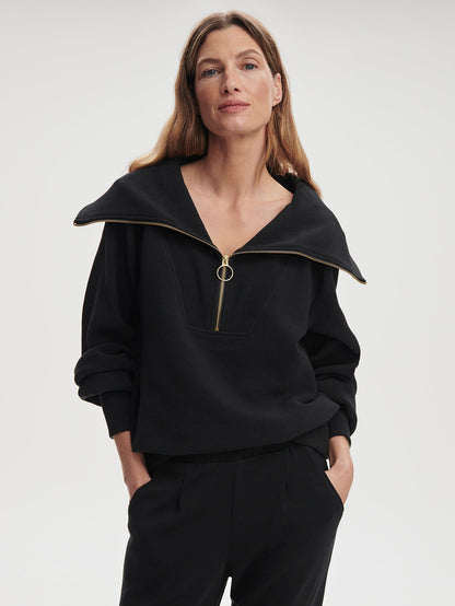 Varley Black Vine Pullover | Ottoman Rib Half-Zip Pullover