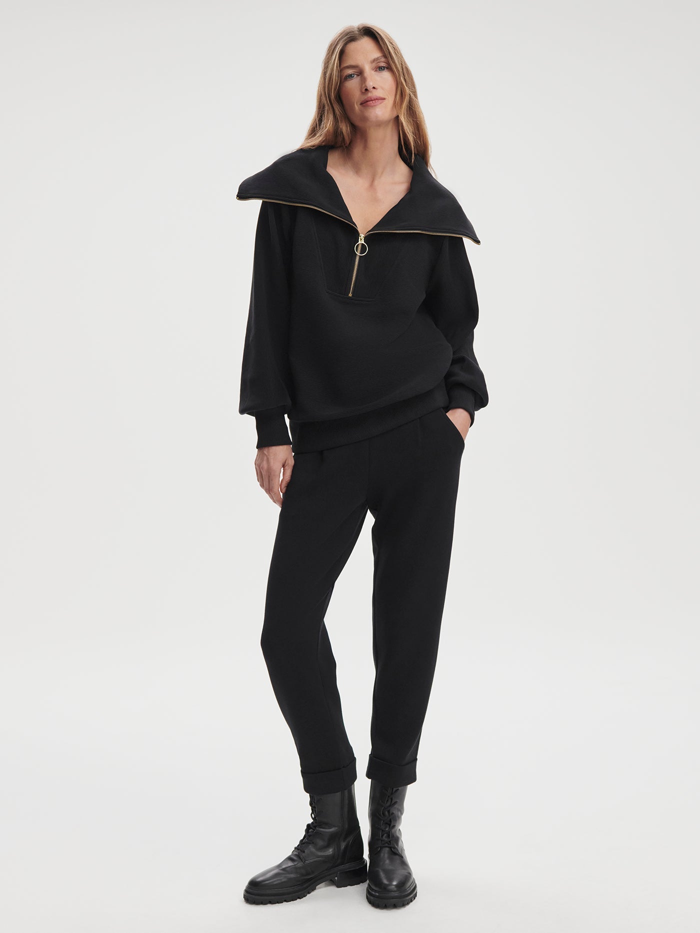 Varley Black Vine Pullover | Ottoman Rib Half-Zip Pullover