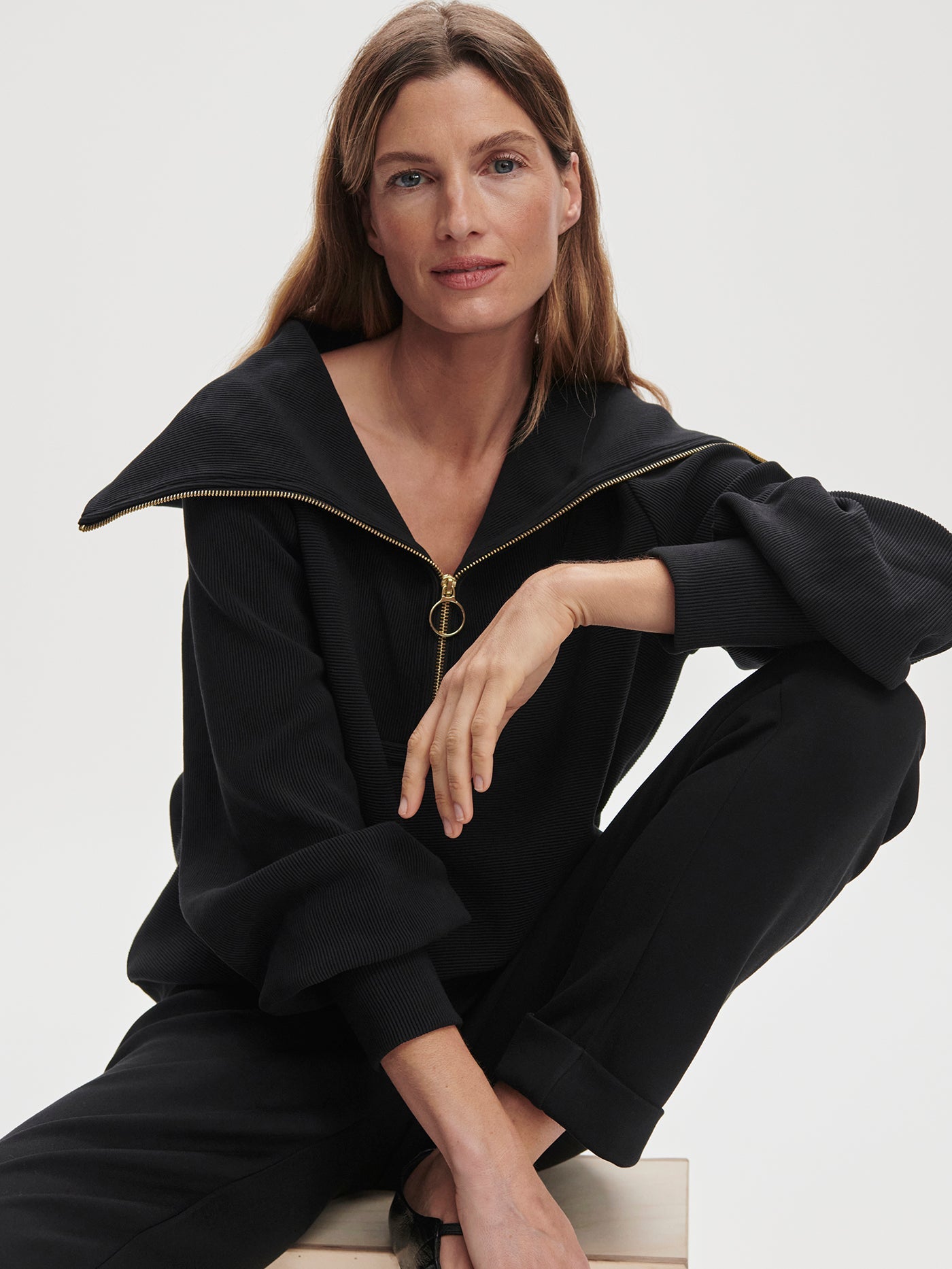 Varley Black Vine Pullover | Ottoman Rib Half-Zip Pullover