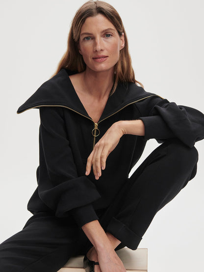 Varley Black Vine Pullover | Ottoman Rib Half-Zip Pullover