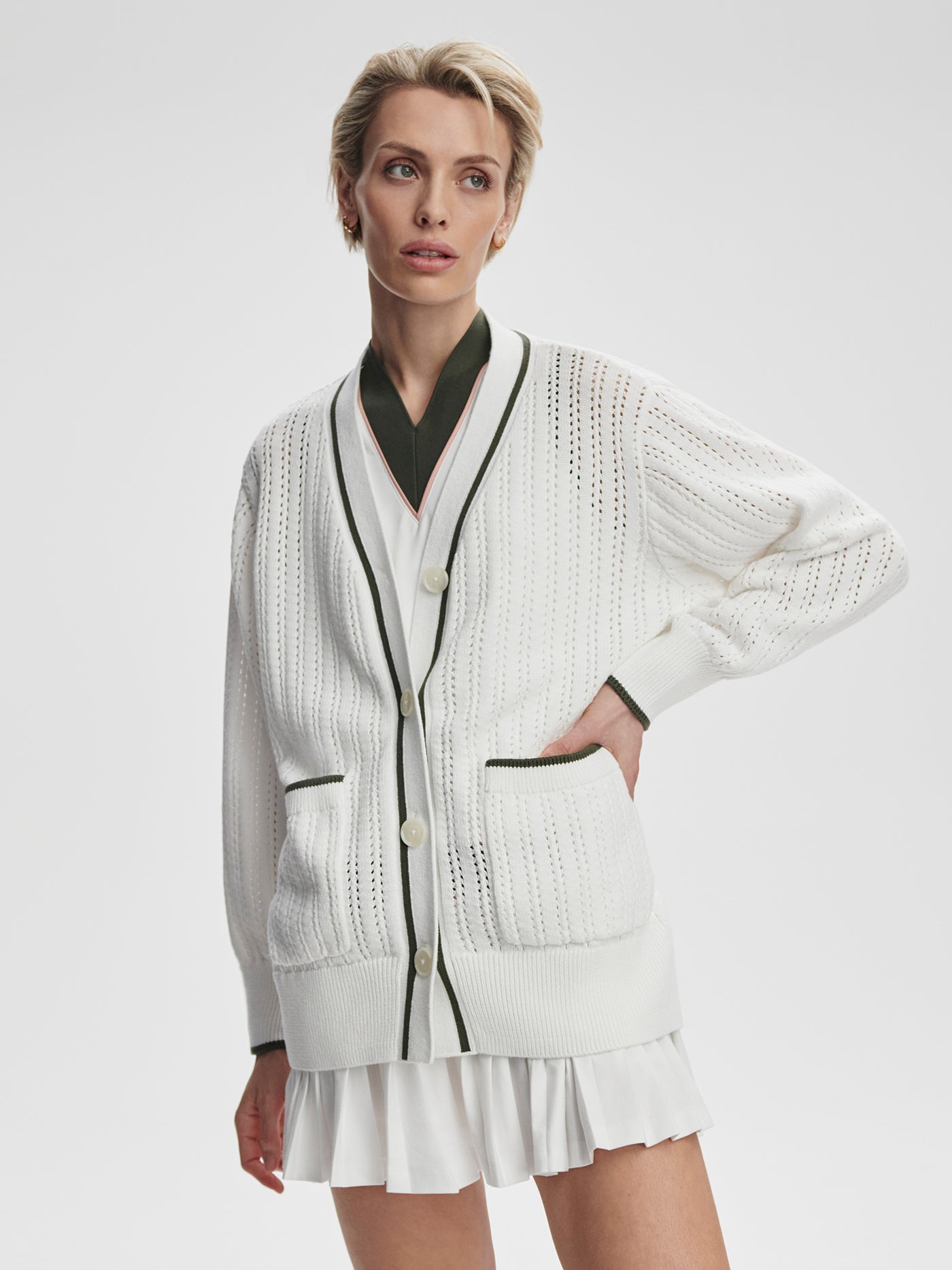 Varley White/ Deep Ivy Nissi Longline Cardigan