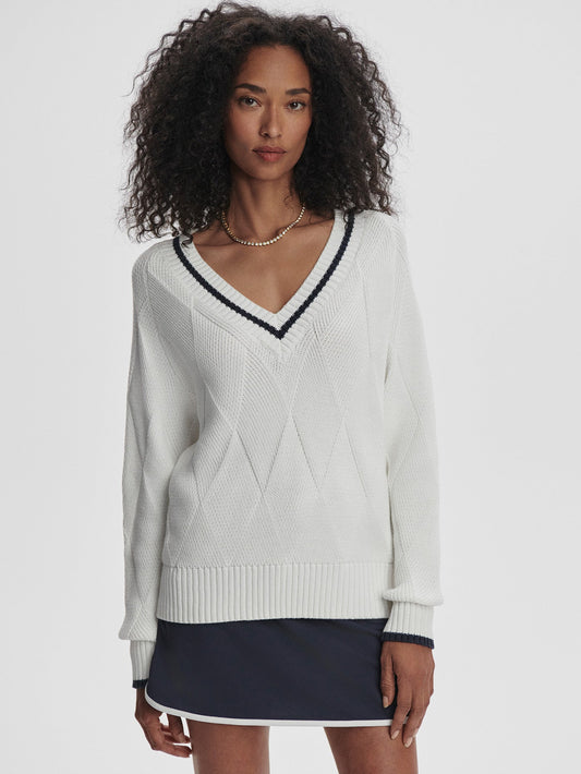 Varley White/ Blue Nights Ray Diamond V-Neck Knit