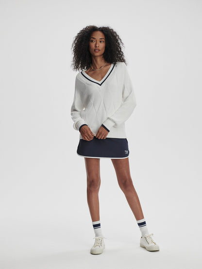 Varley White/ Blue Nights Ray Diamond V-Neck Knit