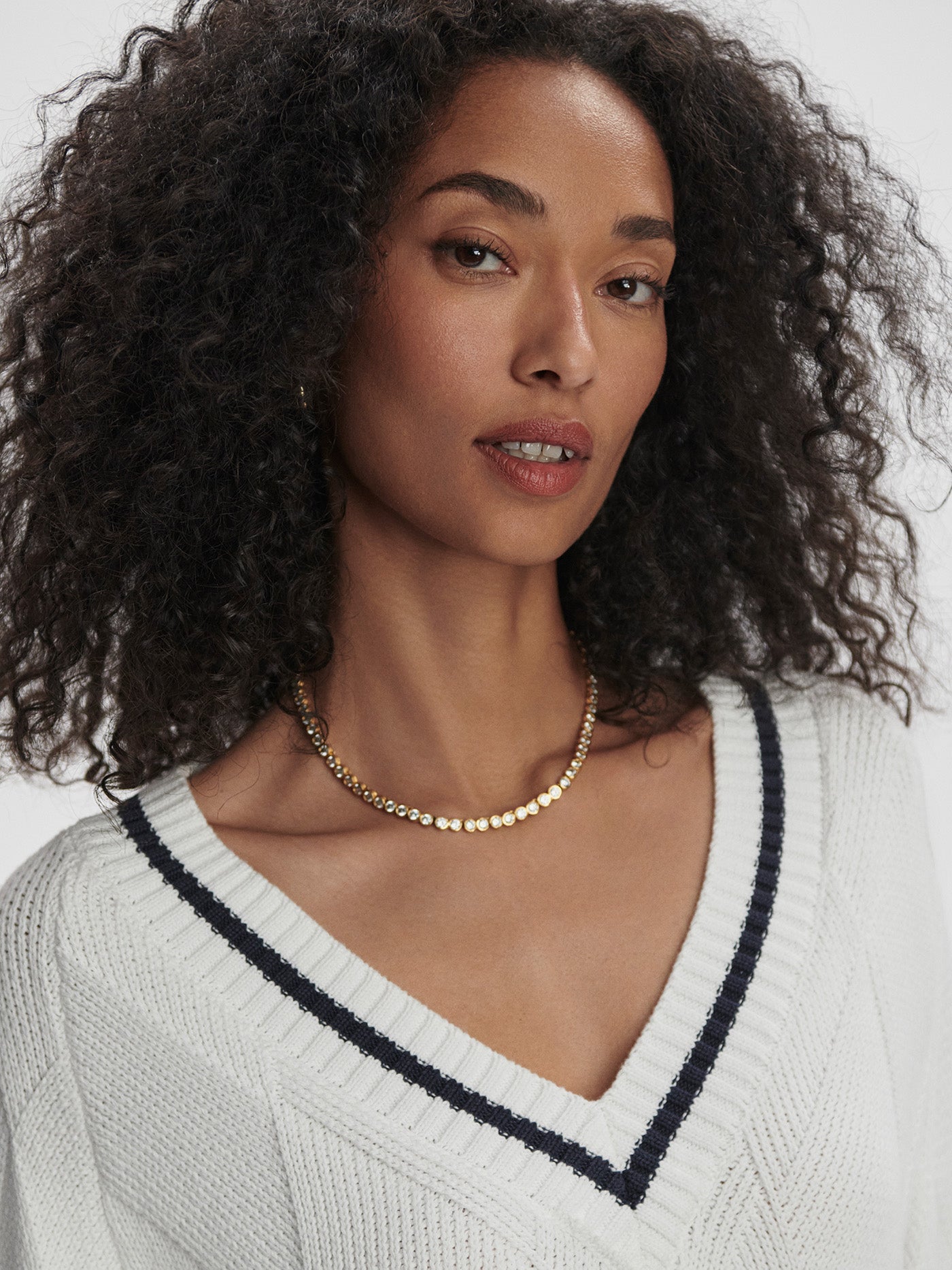 Varley White/ Blue Nights Ray Diamond V-Neck Knit