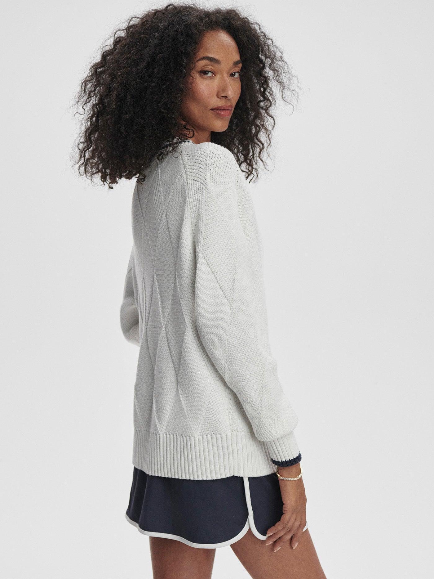Varley White/ Blue Nights Ray Diamond V-Neck Knit