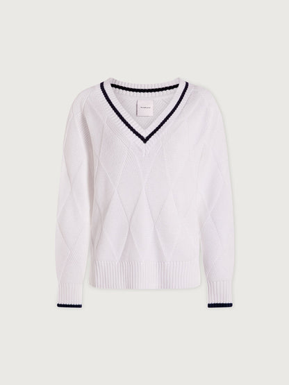 Varley White/ Blue Nights Ray Diamond V-Neck Knit