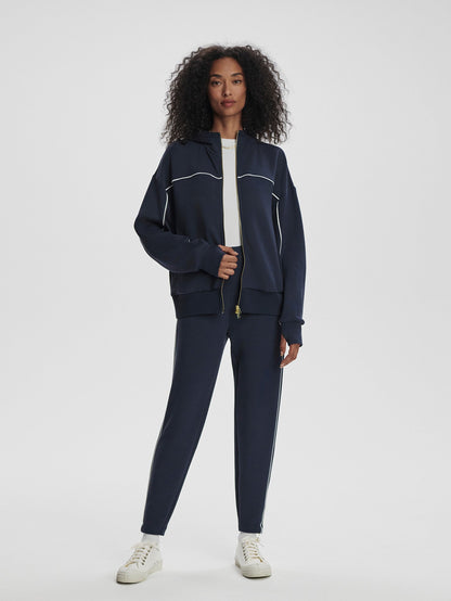 Varley Navy/ White Gia Zip Through Hooded Sweat