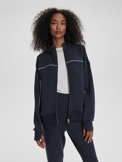 Varley Navy/ White Gia Zip Through Hooded Sweat