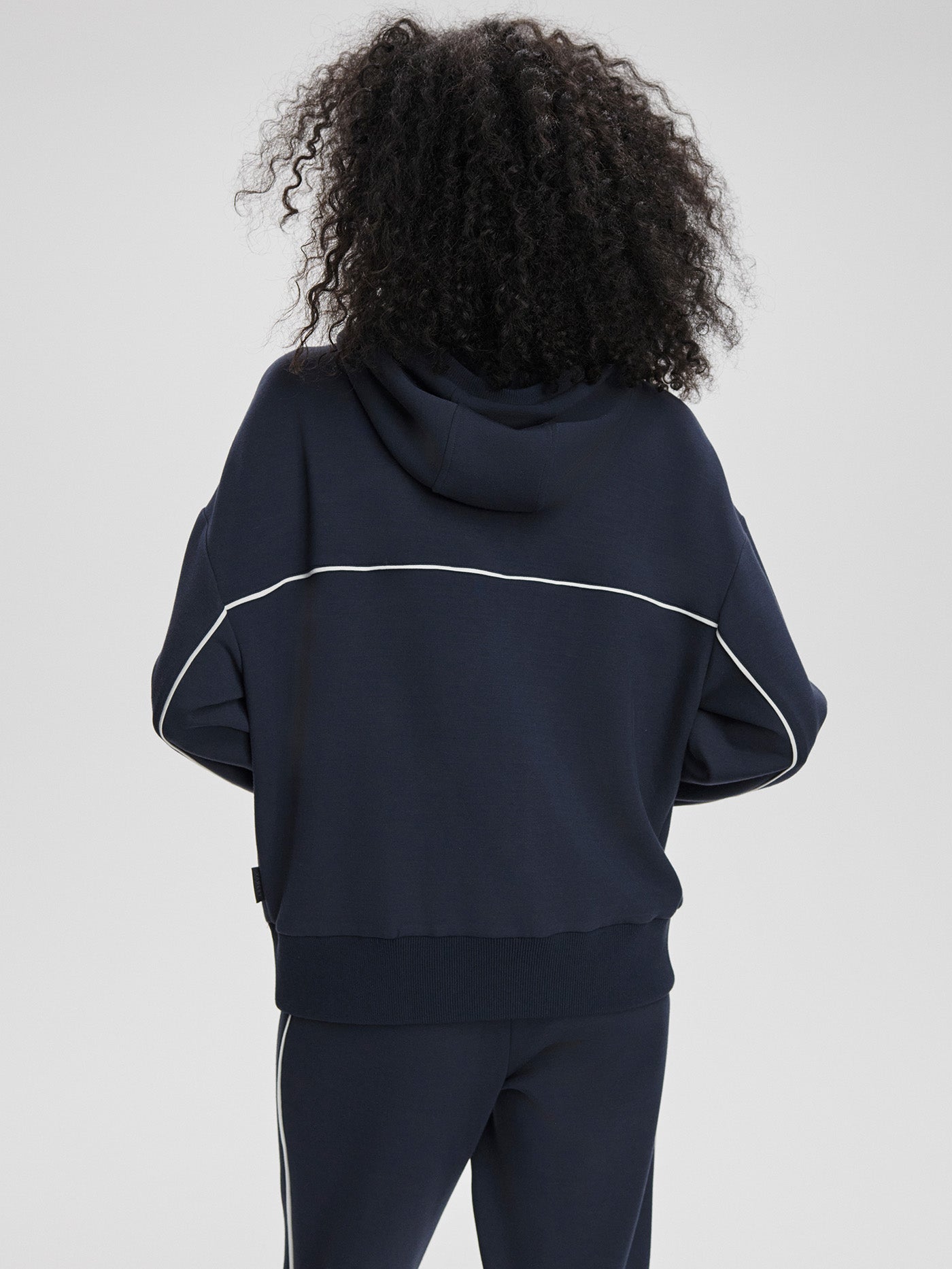 Varley Navy/ White Gia Zip Through Hooded Sweat