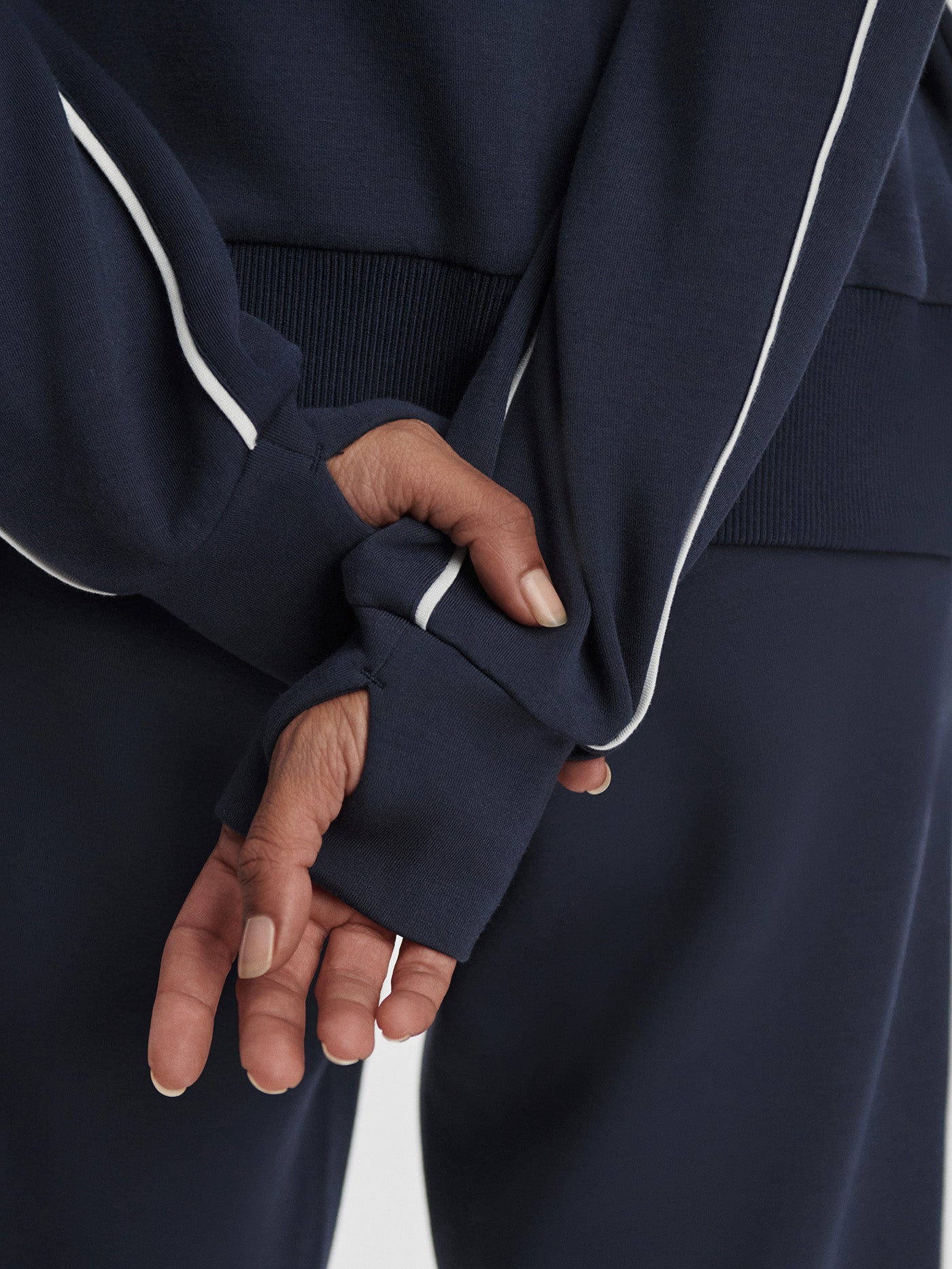 Varley Navy/ White Gia Zip Through Hooded Sweat