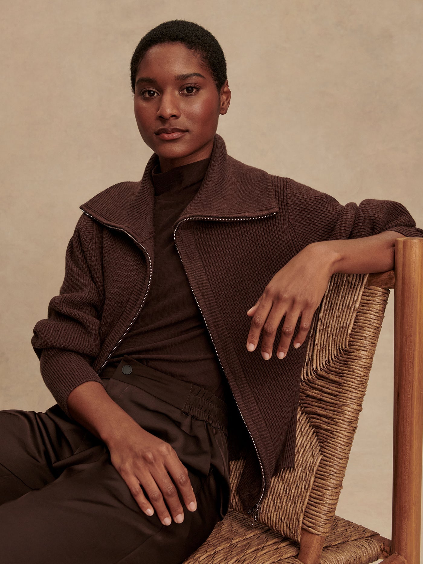 Varley Coffee Bean Enrico Knit Jacket