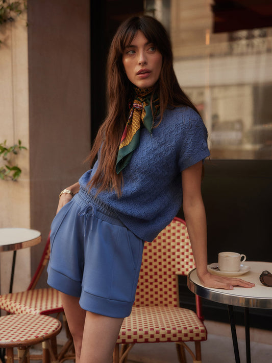 Varley Bijou Blue Manae Pointelle Knit Top