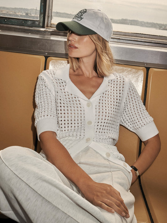 Varley White Ellie Knit Shirt