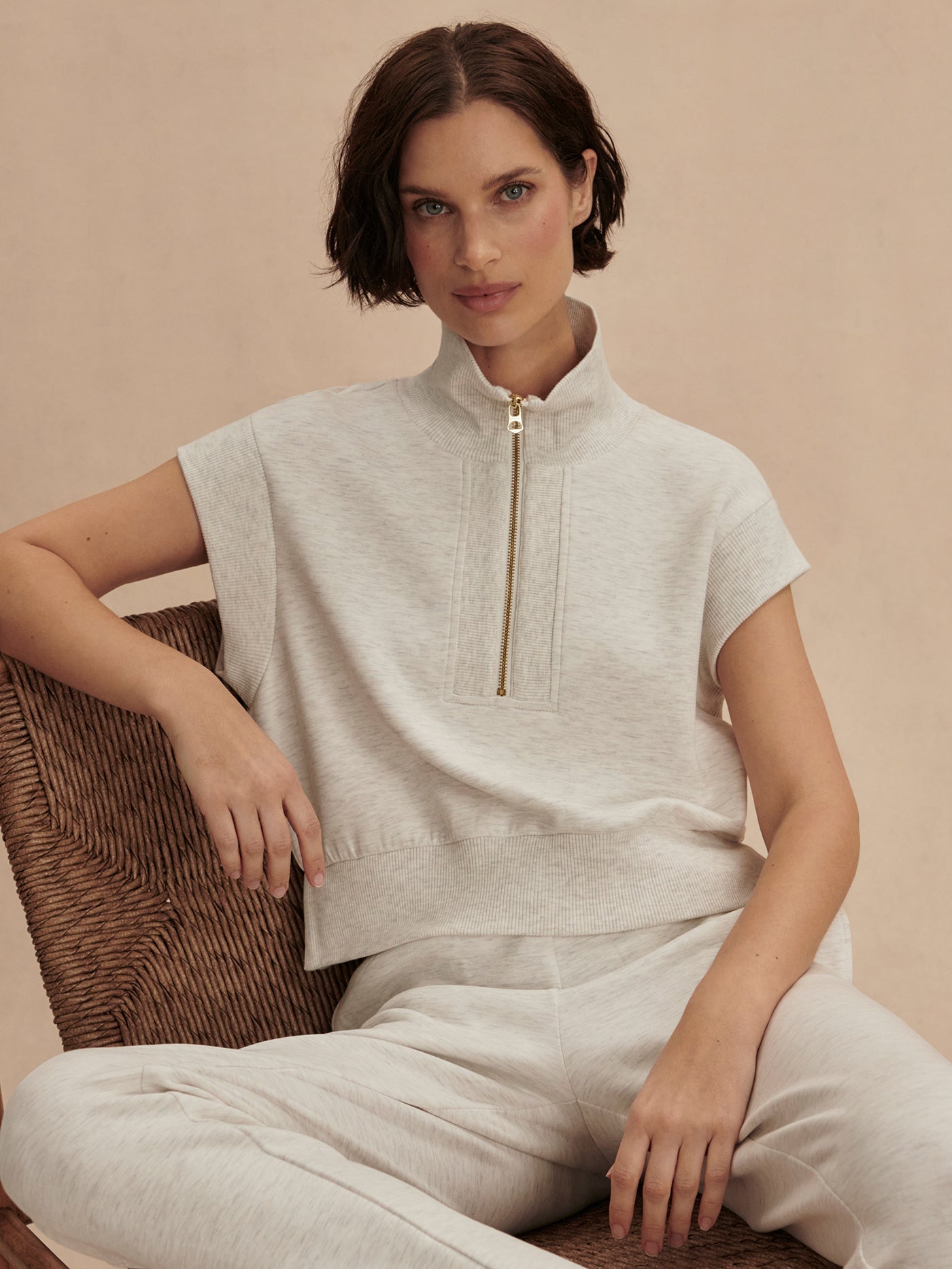 Varley Ivory Marl Kelly Half Zip Sweat