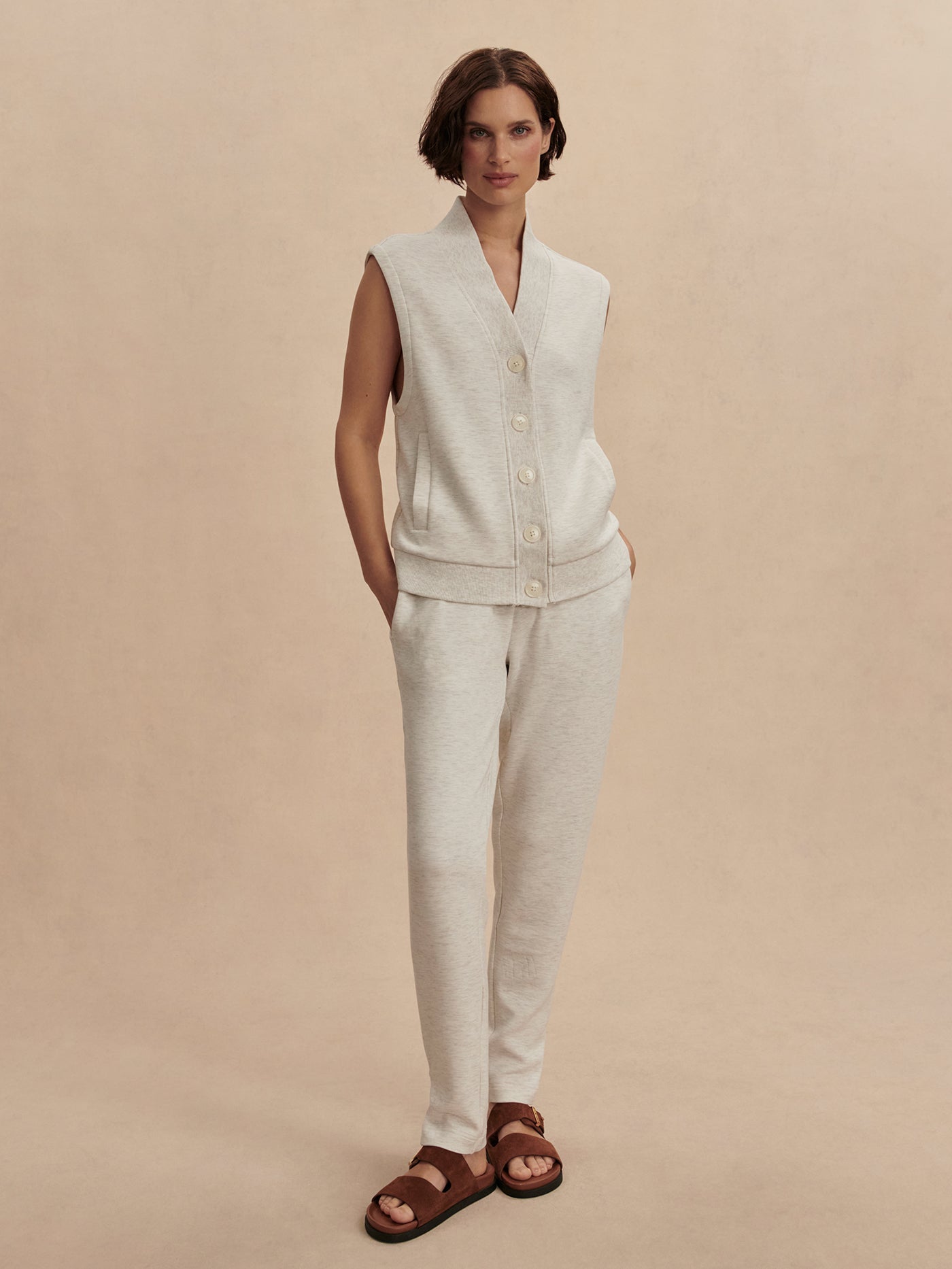 Varley Ivory Marl Vicky Button Gilet