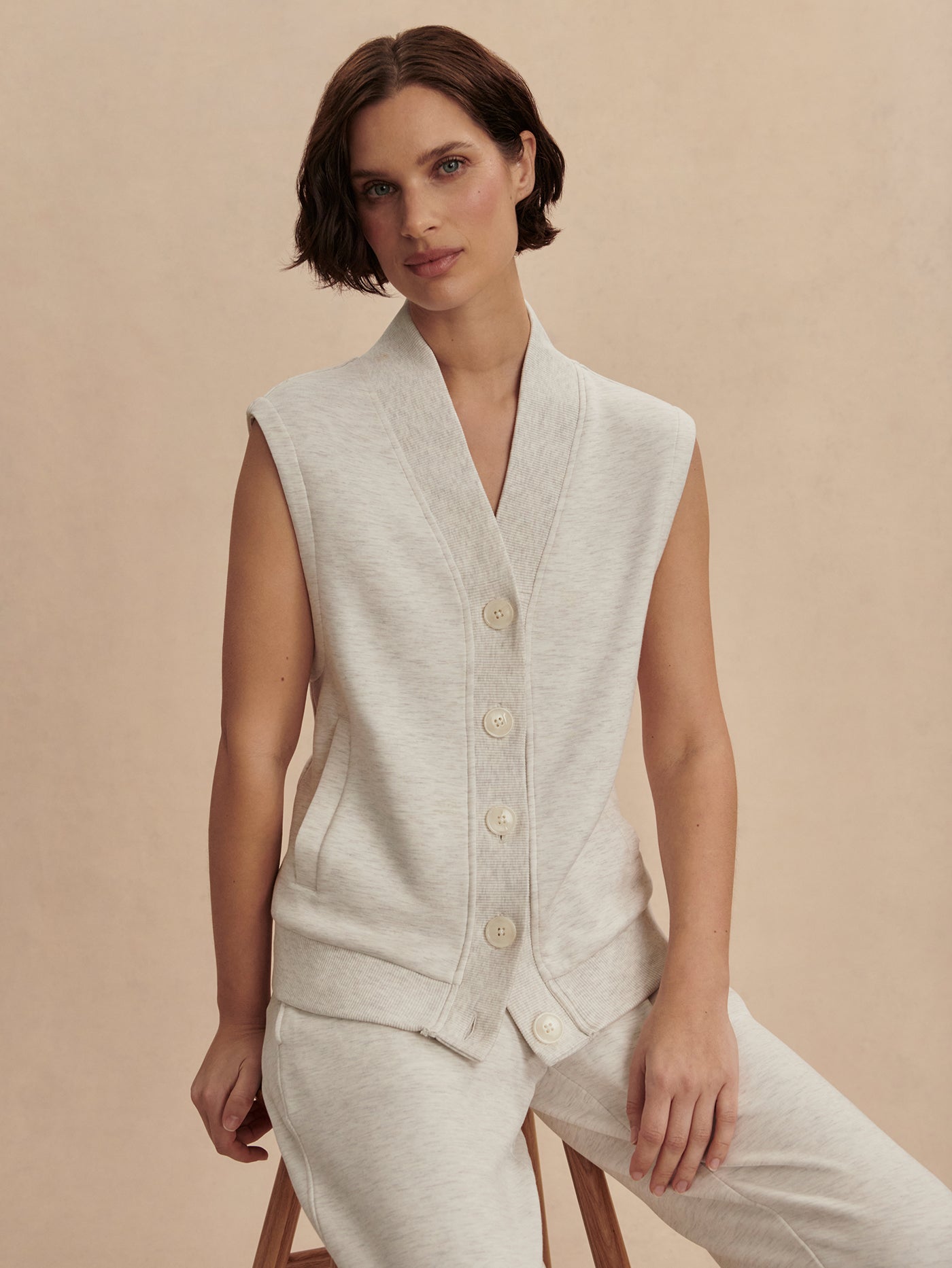 Varley Ivory Marl Vicky Button Gilet