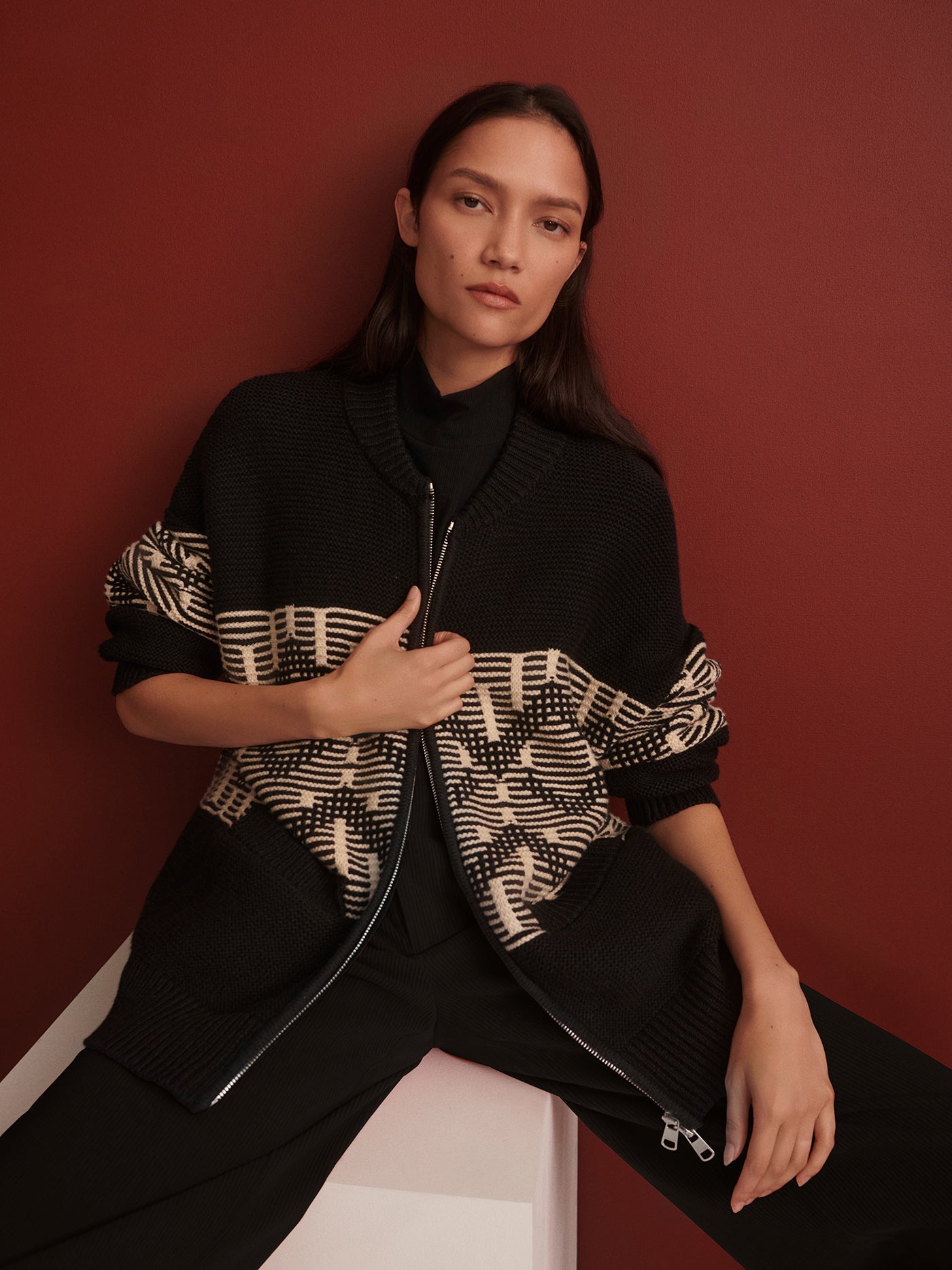 Varley Black Linnea Fairisle Knit Jacket