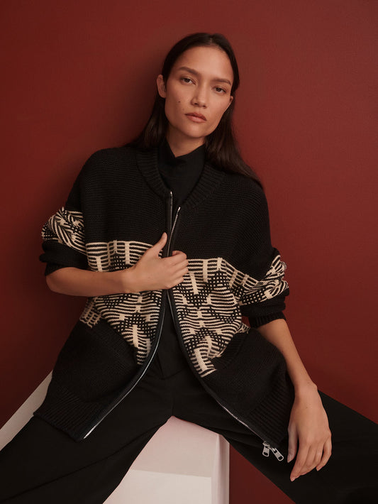 Varley Black Linnea Fairisle Knit Jacket