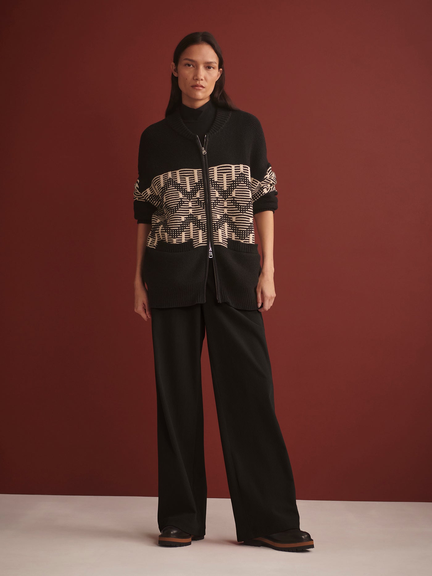 Varley Black Linnea Fairisle Knit Jacket